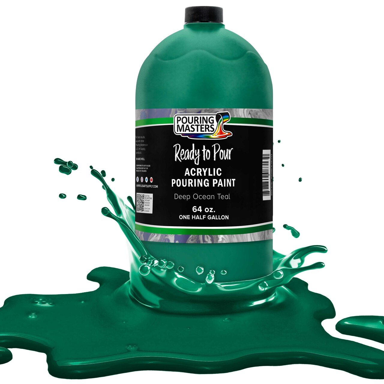 Pouring Masters Deep Ocean Teal Ready to Pour Acrylic Pouring Paint - Premium 64-Ounce Pre-Mixed Fluid Acrylic Paint - Fluid Art Supplies for Canvas, Wood, Paper, Tile & Rocks